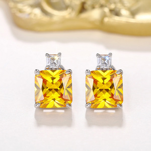 Orecchini a perno gialli con cristalli taglio principessa, geometrici, placcati oro, gioielli da festa alla moda da donna - Product Image 1