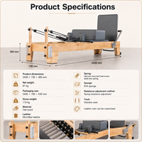 Reformer Pilates en chêne, direct fabricant, avec chariot réglable, pour entraînement en salle de sport et en studio