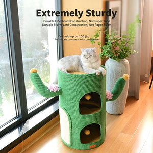 ที่ปีนป่ายสำหรับแมวขนาดใหญ่ รุ่น Cactus Cat Climbing Rack พร้อมที่ลับเล็บแมว บาร์เรลป่านศรนารายณ์ แท่นกระโดดสำหรับแมว รูปทรงต้นไม้สองชั้น ที่นอนแมว ทำจากป่านศรนารายณ์ - Product Image 6