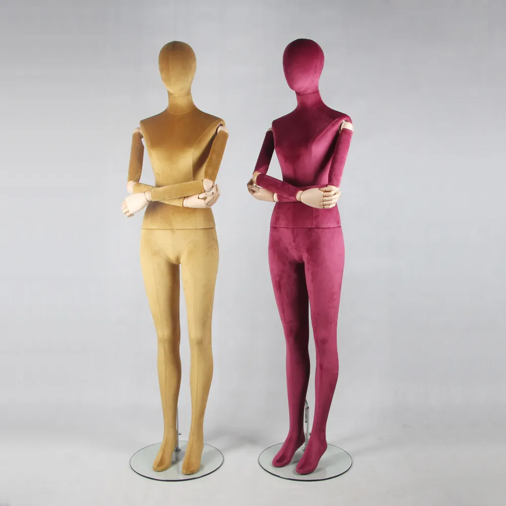 Maniquí de cuerpo completo con brazos articulados para hombre y mujer, tela cubierta de terciopelo, moda 2022