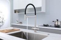 Robinet de cuisine 3 voies avec filtre à eau potable, mitigeur d'évier en acier inoxydable à double poignée