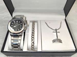 Reloj de Cuarzo Gohuos 8803 de Acero Inoxidable Plateado con Set de Accesorios para Hombre, Sin Caja, Versátil, Elegante, Luminoso e Impermeable - Product Image 4