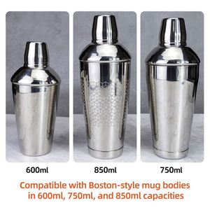 Shaker à cocktails multi-tailles 600/750/850 ml, 3 pièces, en acier inoxydable, avec passoire intégrée, shaker à martini avec tasse graduée - Product Image 2