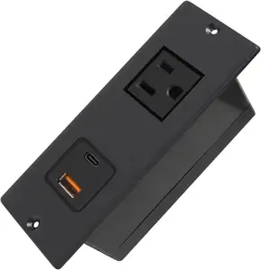 1 Outlet 2 USB pengisian cepat Strip daya tersembunyi terpasang rata USB C 20W PD pengisian daya Cepat stop kontak meja