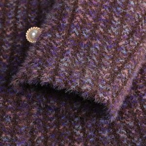 Womens Wool Blazer Autumn Winter 2025 Slim Fit Striped Double Button High End Business Suit With Pocket Cream Purple Color - Product Image 3