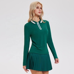 Logo personalizzato abbigliamento <span class=keywords><strong>Fitness</strong></span> snellente sport top collo Polo allenamento magliette da palestra manica lunga Yoga maglietta da Tennis per le donne - Product Image 2