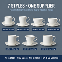 Ensemble tasse et soucoupe en porcelaine fine blanche unie, faible MOQ 96, pour café, hôtel, restaurant, en stock