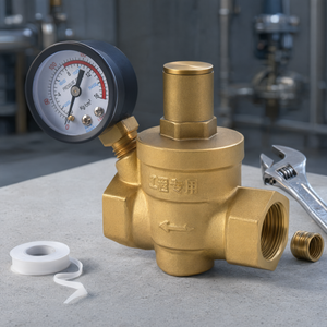 Vanne de réduction de pression d'eau en laiton économique avec manomètre pour alimentation en eau du chauffe-eau - Product Image 2