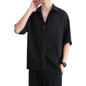 ออกแบบโลโก้ฤดูร้อนลายสัตว์กันยับแฟชั่นเสื้อเชิ้ตแขนสั้นผู้ชายลำลองทรงโอเวอร์ไซส์ผ้าถักระบายอากาศติดกระดุม - Product Image 1