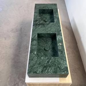 Lavabo de salle de bain en pierre naturelle, double vasque en marbre vert, artisanal, durable et luxueux - Product Image 3