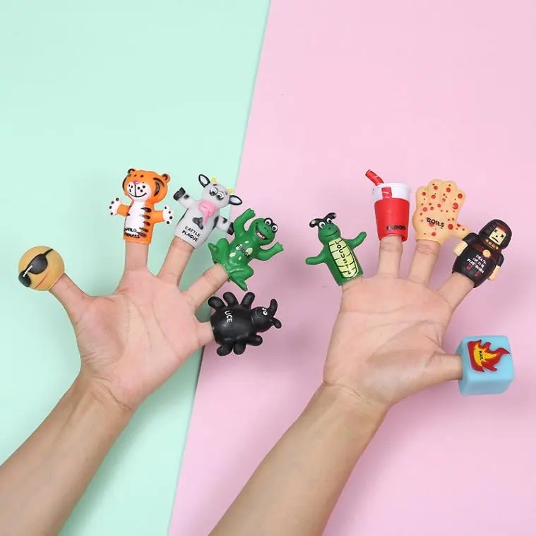 Factory Supplier Customized Children Cute Rubber Finger Hand Puppets Toy Set Rubber Finger Puppets