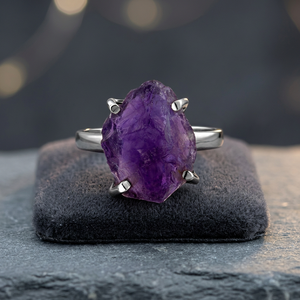 Wholesale Price Natural Brazil Rough Prong Setting Amethyst Sterling <b>Silver</b> <b>Adjustable</b> Faceted Gemstone <b>Rings</b> for Wedding Party - Product Image 2