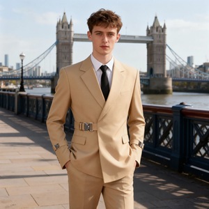 Ensemble de costume d'affaires pour homme, couleur unie, coupe ajustée, col cranté, style européen et américain, tendance, à porter au quotidien - Product Image 2