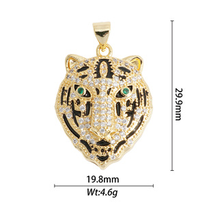 Full Diamond Tiger Head Heart Pendant Unisex Necklace Everyday Wear Copper Plated Synthetic Diamond Round Brilliant Cut - Product Image 4