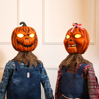 45 pouces 2 pièces Halloween citrouille poupée ensemble fait à la main M. et Mme citrouille poupées son lueur électrique Halloween Animatronics