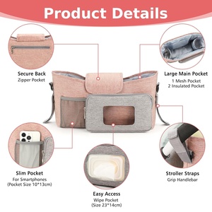 Organizer Universale per Passeggino con Portabicchieri Isolato e Borsa Portaoggetti, Accessori per Uppababy, Baby Jogger, Britax - Product Image 4