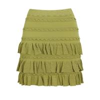 Ensemble femme couleur unie col rond, T-shirt perlé respirant et élégant, mini-jupes à volants en cascade, patchwork plissé, tricot ajouré