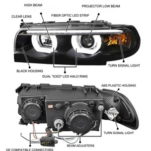 Phares HETOP <span class=keywords><strong>E38</strong></span> 1998-2002 730i <span class=keywords><strong>740i</strong></span> LED DRL Série <span class=keywords><strong>7</strong></span>, phares avant modifiés et améliorés, feux de route, style Ikon pour <span class=keywords><strong>BMW</strong></span> - Product Image 4