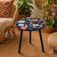 Table d'appoint ronde Mandala avec pieds en bois massif torsadés en spirale, détachable et portable, design artistique pour salon