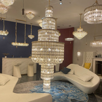 Lustre en cristal multi-niveaux, grande suspension longue pour villa, duplex, escalier, hall d'hôtel, décoration de plafond haut