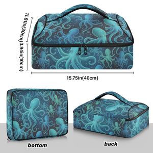 Bolsa de almuerzo aislada de nailon con diseño personalizado de palmeras tropicales azules de Hawái, 12L, impermeable, portátil, para camping. - Product Image 3