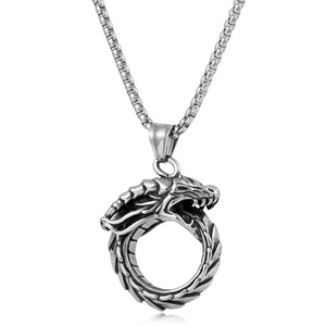 Yunnique Ouroboros Titanium Steel <b>Necklace</b> Men Steel Color Pendant Animal Shape European American Hip Hop Sweater Chain Gift - Product Image 4