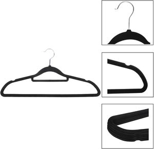 Velvet & Fabric <b>Hangers</b> Custom Flocked Black Coat <b>Hangers</b> Suit Clothing Space Saving Velvet <b>Hanger</b> With Anti Slip Notches - Product Image 4