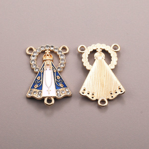Nouveau connecteur de chapelet religieux rétro incrusté de diamants Notre-Dame de Guadalupe, accessoires de bijoux à goutte d'huile unilatérale - Product Image 5