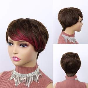 Parrucca economica con capelli umani a Bob corti con <span class=keywords><strong>frangetta</strong></span> <span class=keywords><strong>bionda</strong></span> Highlight naturale capelli ondulati parrucca senza lacci vera colla a taglio Pixie - Product Image 2