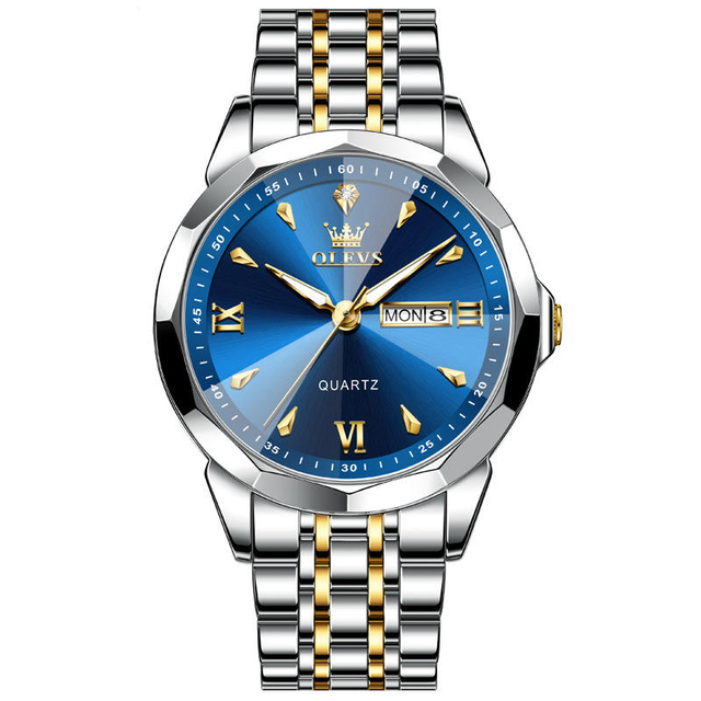 9998 Original Quartz Movement Life Waterproof Men's Stainless Steel Strap Watch Luminous Dual Calendar Display Wristwatch