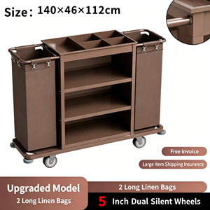 Carro de Limpieza Comercial Resistente con Cubos Desmontables, Soporte para Residuos y Estantes de Almacenamiento, Silencioso - Product Image 5