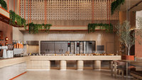 Service de conception de café convivial et chaleureux, mobilier et aménagements pour boulangerie, présentoirs de café en bois personnalisés, équipements de magasin