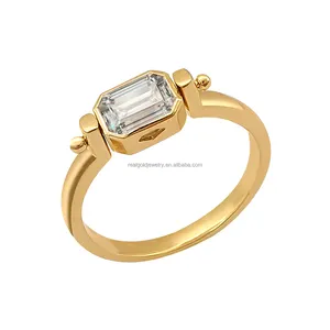 Nieuw Luxe Roterend Ontwerp 14K Au585 Massief Echt Goud Gele Ring Met Draaibare Moissanite Edelsteenring Op Maat