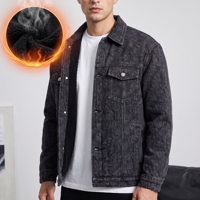 Chemise en jean délavé doublée polaire chaude pour l'hiver, motif uni, streetwear, shacket épais pour homme, ODM, simple boutonnage