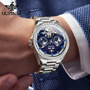 Montre homme OUPINKE 3280, automatique, mécanique, étanche, avec diamants, date, squelette, design tendance. - Product Image 3