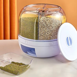 360 distributeur de grains, distributeur de nourriture de stockage de grains rotatif avec bouton récipient de stockage de cuisine domestique résistant à l'humidité - Product Image 2