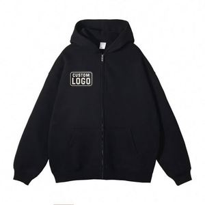 Hoodies zippés personnalisés sans cordon, coupe ample et carrée, en polaire, de haute qualité pour hommes – Nouveauté très demandée - Product Image 1