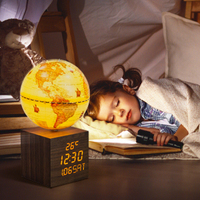 Globe mondial éclairé AR (basé sur l'application) avec horloge numérique, lampe de table de nuit et affichage de la température, Globe Antique AR