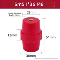 Isolateur de borne cylindrique en forme de broche haute résistance rouge basse tension K&R SM51*36-M8 - Matériau BMC, 660V nominal
