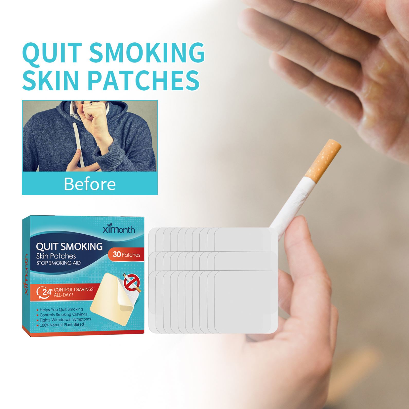 Ximonth 30 Patches Pack: Eco-Friendly Quit Smoking Patch 20mg for Healthier  Smoke Cessation – Effective Anti-Smoking Aid