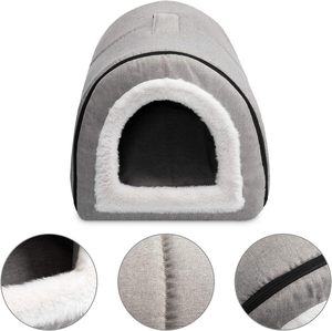 Factory Direct Custom Low MOQ Luxury High Quality Solid Grey Plush <b>Cat</b> Cave <b>Sleeping</b> Bed with Carton Packing for Indoor <b>Cats</b> - Product Image 3