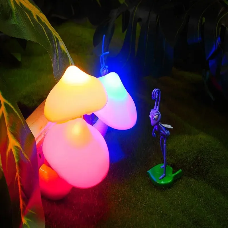 Lámpara de seta colorida luz de noche 3D led niños luz de noche lámpara de noche