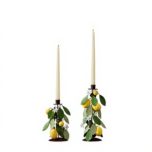 Lot de 2 bougeoirs en fer motif citronnier, base métallique durable, feuilles vertes, écologiques, faits à la main, pour Noël, la maison, les mariages, la décoration de table - Product Image 1