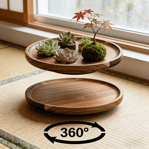 Piatti da portata rotondi e vassoi decorativi <span class=keywords><strong>in</strong></span> legno di acacia - 8 pollici 360 °   Vassoio <span class=keywords><strong>rotondo</strong></span> <span class=keywords><strong>in</strong></span> legno girevole da 30 cm, vassoio girevole <span class=keywords><strong>in</strong></span> legno per fiori - Product Image 2