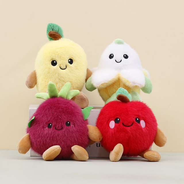 Wholesale Cute Fluffy Fruit Plush Keychain Soft Toy Pendant Banana Doll Creative Plushies Apple Mango Key Ring Stuffed Animal
