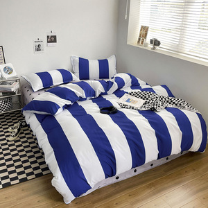 Set di biancheria da <span class=keywords><strong>letto</strong></span> a righe <span class=keywords><strong>grandi</strong></span> e alla moda con lenzuola nordiche spazzolate copripiumino <span class=keywords><strong>federe</strong></span> comode lenzuola per tutte le stagioni - Product Image 3