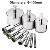 DIAMTOOL 6-100mm Scie cloche diamantée électroplaquée pour carreaux de céramique et porcelaine