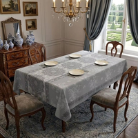 Nappe de table en polyester de luxe, imperméable, résistante à l'huile et à la chaleur, facile à nettoyer, motif damassé français gris, pour table à manger