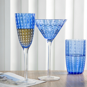 Lot de Verres Créatifs en <span class=keywords><strong>Verre</strong></span> Bleu Sans Plomb, Flûtes à Champagne et Verres à Cocktail en Cristal à Pois Blancs - Product Image 2