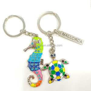 Động vật biển Dây Móc Khóa tùy chỉnh lấp lánh pha lê rùa biển quyến rũ móc khóa 3D Bạc men thời trang Bling Keychain với Rùa - Product Image 2